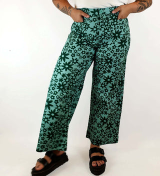 Princess Highway green flower print wide leg pants size 16 Princess Highway preloved second hand clothes 1