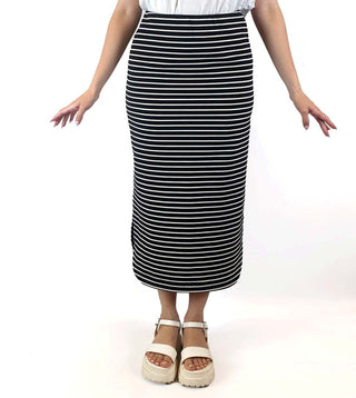 Apha 60 black and white striped stretchy pencil skirt size S Alpha 60 preloved second hand clothes 1