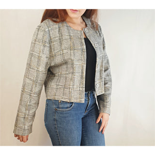 Domino grey plaid crop jacket size 10 (best fits 10-12) Unknown preloved second hand clothes 1