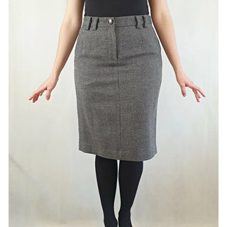 Hoss wool mix grey pencil skirt with contrasting brown buttons size 38 (best fits size 10) Dear Little Panko preloved second hand clothes 1