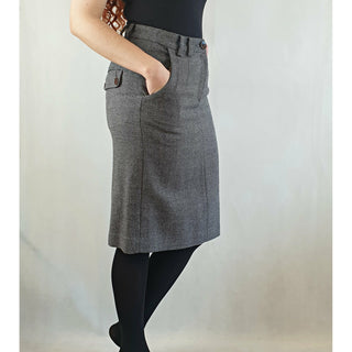 Hoss wool mix grey pencil skirt with contrasting brown buttons size 38 (best fits size 10) Dear Little Panko preloved second hand clothes 2