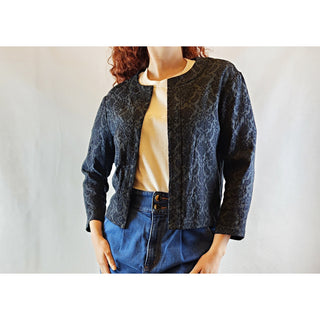 Indigo cropped black and grey jacket with subtle floral print size 10 Indigo preloved second hand clothes 2