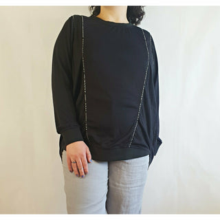 Megan Park black 100% wool jumper with unique embellishments size L (best fits 14) Megan Park preloved second hand clothes 15