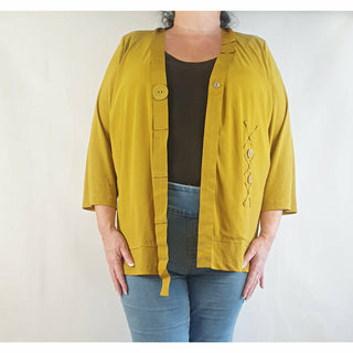 Mustard cardigan with front button and ribbon detail size L (best fits 16) Unknown preloved second hand clothes 2