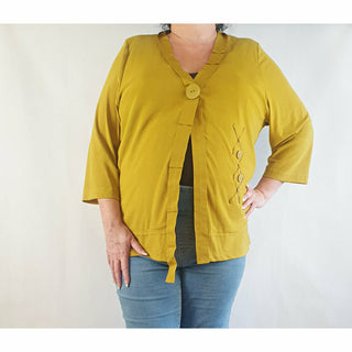 Mustard cardigan with front button and ribbon detail size L (best fits 16) Unknown preloved second hand clothes 1