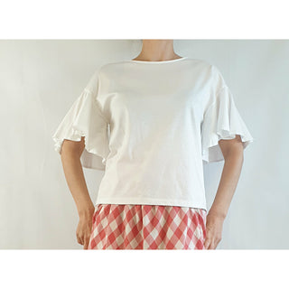 Uniqlo purple white tee shirt with flared arm detail size XS (best fits 6-8) Uniqlo preloved second hand clothes 1