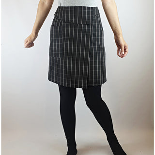 Nique black skirt with white and grey check print with unique details size 6 (best fits 6-8) Nique preloved second hand clothes 3