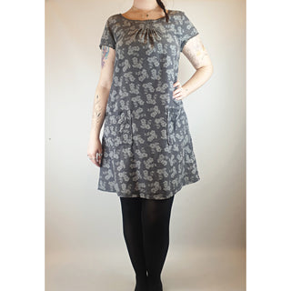 Seasalt grey fine cord dress with subtle lighter grey floral print size 14 (best fits size 12) Seasalt preloved second hand clothes 1