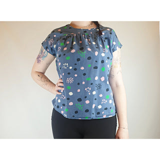 Miranda Murphy blue shell style top with unique and cute print size M (best fits size 12) Dear Little Panko preloved second hand clothes 1