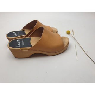 Funkis classic brown leather wooden clogs with wooden sole size 36 Funkis preloved second hand clothes 1