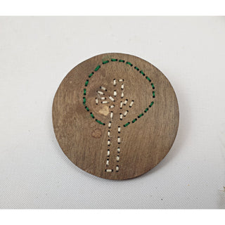 Elk wooden circular broche with cute stitching in a tree shape Dear Little Panko preloved second hand clothes 2