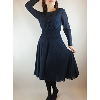 Kate Sylvester navy blue long sleeve pleated dress size S (best fits size 10) Kate Sylvester preloved second hand clothes 4