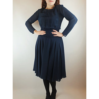 Kate Sylvester navy blue long sleeve pleated dress size S (best fits size 10) Kate Sylvester preloved second hand clothes 2