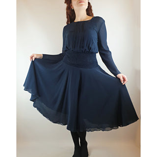 Kate Sylvester navy blue long sleeve pleated dress size S (best fits size 10) Kate Sylvester preloved second hand clothes 3