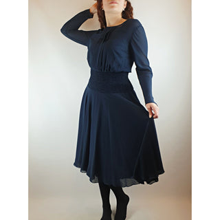 Kate Sylvester navy blue long sleeve pleated dress size S (best fits size 10) Kate Sylvester preloved second hand clothes 1