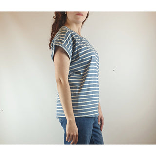 Miranda Murphy blue and white striped tee shirt size S (best fits size 10) Miranda Murphy preloved second hand clothes 3