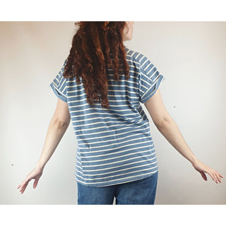 Miranda Murphy blue and white striped tee shirt size S (best fits size 10) Miranda Murphy preloved second hand clothes 5