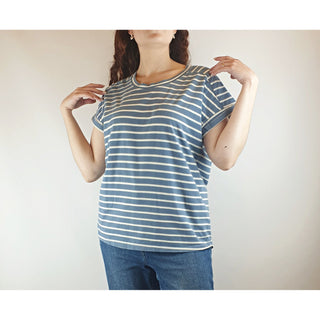 Miranda Murphy blue and white striped tee shirt size S (best fits size 10) Miranda Murphy preloved second hand clothes 1