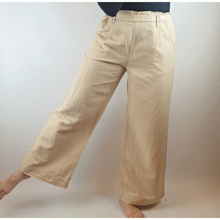 Uniqlo beige flax/cotton wide leg pants with pockets size M (small fit, best fits 10) Uniqlo preloved second hand clothes 1