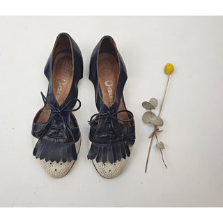 Jeffry Campbell black flat shoes with laceups, front fringe detail size 37 Dear Little Panko preloved second hand clothes 1