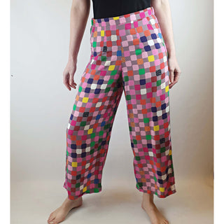 Doops pre-owned colourful square print light weight straight leg pants size XS (best fits size 6) Doops preloved second hand clothes 3