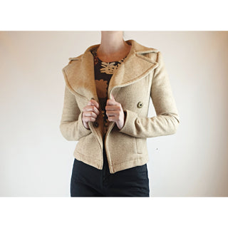 Neutral wool mix cropped jacket with fab front collar best fits size 6 Unknown preloved second hand clothes 2