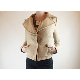 Neutral wool mix cropped jacket with fab front collar best fits size 6 Unknown preloved second hand clothes 3