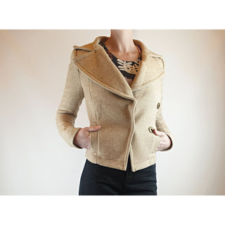 Neutral wool mix cropped jacket with fab front collar best fits size 6 Unknown preloved second hand clothes 1