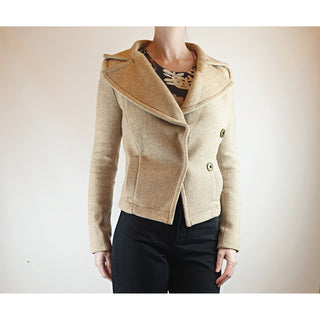 Neutral wool mix cropped jacket with fab front collar best fits size 6 Unknown preloved second hand clothes 4