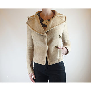 Neutral wool mix cropped jacket with fab front collar best fits size 6 Unknown preloved second hand clothes 5