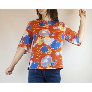 Nancybird burnt orange top with beautiful sea flora print size XS (best fits size 8) Nnancybird preloved second hand clothes 1