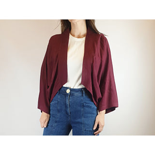 Alpha 60 deep red linen mix bolero / oversize cardigan size XXS (best fits size 8) Alpha 60 preloved second hand clothes 1