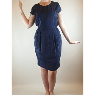 Gorman navy 100% silk dress with subtle gold splatter print size 12 Gorman preloved second hand clothes 1