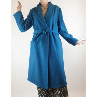 Smartex vintage blue woolen long coat with embroydered collar size M (best fits size 12) Unknown preloved second hand clothes 2