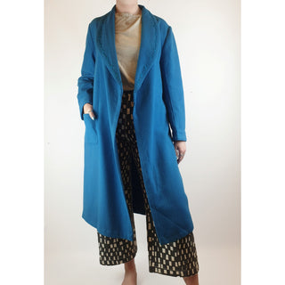 Smartex vintage blue woolen long coat with embroydered collar size M (best fits size 12) Unknown preloved second hand clothes 1