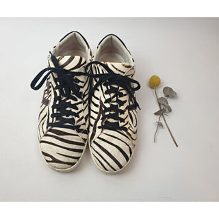 Rollie pony hair brown and white animal print lace up flats size 41 Dear Little Panko preloved second hand clothes 2