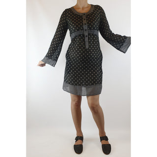 Rich black print cotton/silk long sleeve dress size 8 rich-black-print-cotton-silk-long-sleeve-dress-size-8