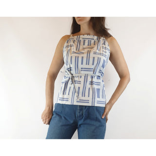 Alpha 60 preloved unique striped print cotton top size XS (best fits size 8) alpha-60-preloved-unique-striped-print-cotton-top-size-xs-best-fits-size-8