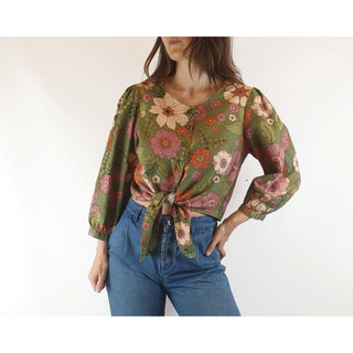 Princess Highway green floral long sleeve cropped shirt size 8 Princess Highway preloved second hand clothes 3