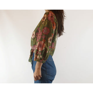 Princess Highway green floral long sleeve cropped shirt size 8 Princess Highway preloved second hand clothes 5