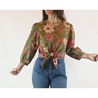 Princess Highway green floral long sleeve cropped shirt size 8 Princess Highway preloved second hand clothes 2