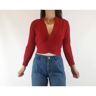 Princess Highway red cotton knit cropped ballerina wrap style cardigan size 8 Princess Highway preloved second hand clothes 3