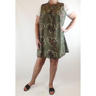 Jeriocho Road olive linen-cotton dress with cute echidna print size 18 Dear Little Panko preloved second hand clothes 1