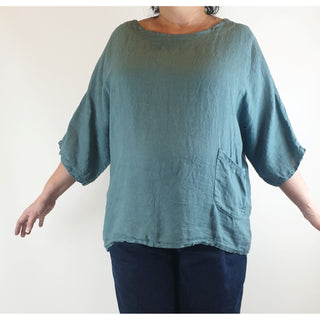 Blue pre-owned 100% linen half sleeve top size XXL (best fits size 18-small 20) Unknown preloved second hand clothes 1