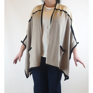 Cable Melbourne 100% merino knit wool cream and grey cardigan/bolero - one size, fits most Cable Melbourne preloved second hand clothes 1