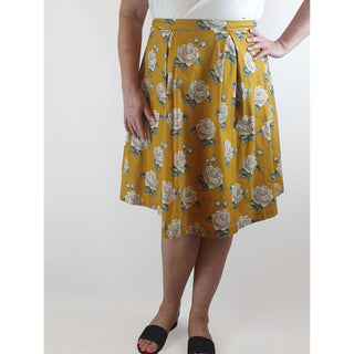 Princess Highway mustard a-line skirt with floral print size 16 Princess Highway preloved second hand clothes 1