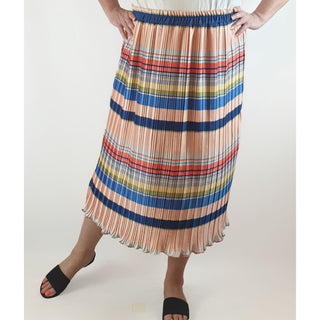 Handpicked by Birds colourful horizontal striped and pleated skirt size 22 (best fits size 18-20) Dear Little Panko preloved second hand clothes 1