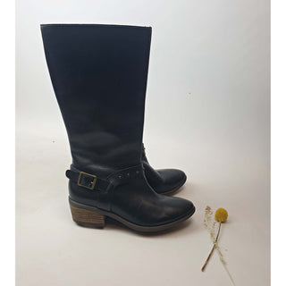 Clarks black leather knee high boots with low wooden heel size UK 5/US 7 clarks-black-leather-knee-high-boots-with-low-wooden-heel-size-uk-5-us-7