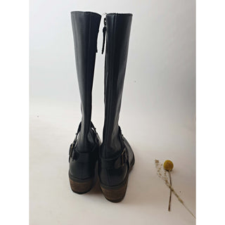 Clarks black leather knee high boots with low wooden heel size UK 5/US 7 clarks-black-leather-knee-high-boots-with-low-wooden-heel-size-uk-5-us-7