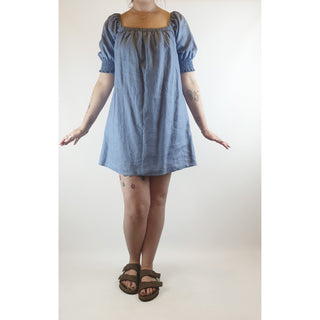 Aere blue 100% linen dress with cute half sleeves size 12 Aere preloved second hand clothes 1